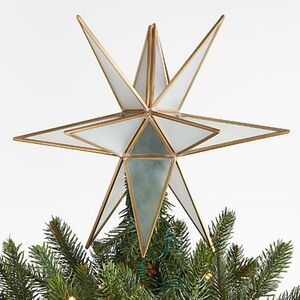 New! Crate&Barrel Colored Frosted Glass 3-D Geometric Star Topper